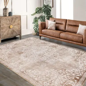 Washable Area Rugs Stain Resistant Carpet for Living Room Bedroom Kitchen Bathroom, 10'x13', Beige