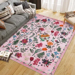 Colorful Floral 10x13 Door Rug Ultra Soft Neutral Area Rug Non-Slip Indoor Mat for Entryway Kitchen Bedroom, Multiple Sizes, Vintage Design
