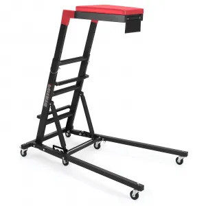 Automotive Engine Creeper, 48-66" Adjustable Height, Foldable Steel Frame Thick Cushion 6 Swivel Wheels Tool Pouch for Car Repair, Black