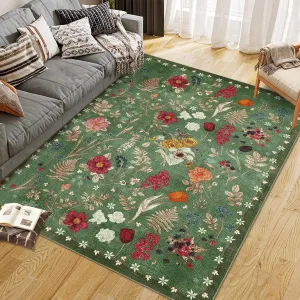 Colorful Floral Door Rug Ultra Soft Non-Slip Indoor Mat for Entryway Kitchen Bedroom, Multiple Sizes, Neutral Vintage