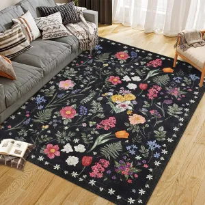 Colorful Floral Door Rug Ultra Soft Non-Slip Area Rug for Kitchen Entryway Bedroom Indoor Mat Multi-Size Neutral Color