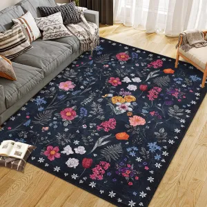 Colorful Floral Door Rug Non-Slip Ultra Soft Faux Wool Area Rug for Kitchen Entryway Bedroom Indoor Mat