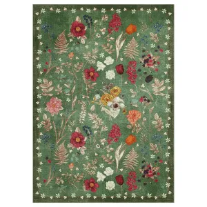 Colorful Floral Door Area Rug Non-Slip Soft Faux Wool Carpet Green 8x10ft