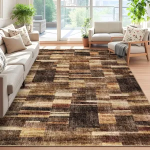 Washable Rug 9x12 Brown Non Slip Soft Geometric Area Rug for Bedroom Living Room Dining Nursery