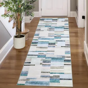 Washable Rug Runners Non Slip 2x6 Blue Modern Geometric Kitchen Rugs Farmhouse Entryway Soft Bathroom Rugs
