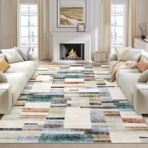 Washable Rug 10x13 Area Rug for Bedroom Farmhouse Geometric Living Room Rug Non Slip Large Area Rug Low Pile Multi 10'x13'