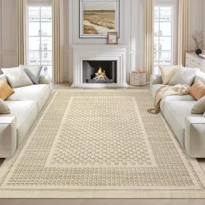 Modern Checkered Area Rug 8x10 - Soft Pearl Velvet, Non-Slip Backing, 100% Polyester, Washable, Low Pile - Living Room, Bedroom, Office