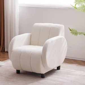 Single Sofa Upholstered Chair Modern Accent Wide Armchair Solid Wood Frame 330 LBS White