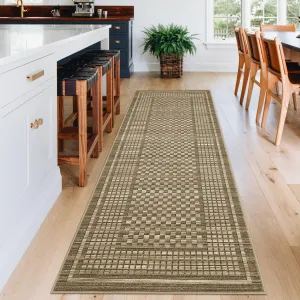 Washable Runner Rug 2x6 - Non Slip, Stain Resistant, Soft Polyester - Modern Brown, Low Pile - Kitchen, Entryway, Bedroom