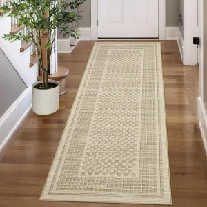 Modern Hallway Runner Rug 2x8 Geometric Checkered Stain-Resistant Ultra-Thin Pearl Velvet Non-Slip Polyester for Kitchen Bedroom