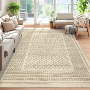 Washable 10x13 Area Rug - Non-Slip, Stain-Resistant, Low Pile - 100% Polyester, Durable Edges, Foldable - Modern Plaid for Living Room, Bedroom, Dining