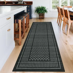Modern Hallway Rugs 2x8 Geometric Checkered Runner, Stain-Resistant, Ultra-Thin Pearl Velvet, Non-Slip Backing, Machine Washable, Indoor Kitchen Bedroom