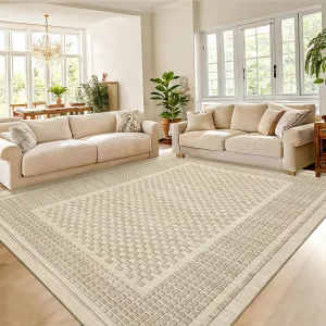 Checkered Area Rug 5x7 Modern Geometric Design Non-Slip Backing Pearl Velvet Soft Low Pile Polyester Indoor Living Room Kitchen