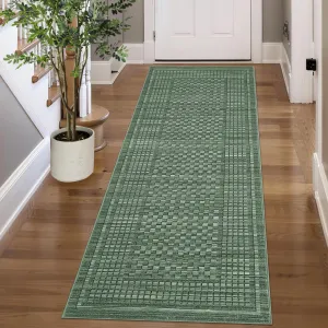 Modern Hallway Rug 2x8 Geometric Checkered Stain-Resistant Ultra-Thin Pearl Velvet Low Pile Non-Slip Machine Washable Indoor