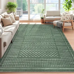 Washable 8x10 Area Rug - Soft Low-Pile, Stain Resistant - 100% Polyester, Non-Slip Backing, Foldable - Living Room, Bedroom, Dining