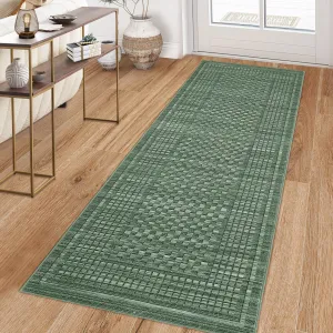 Modern 2x6 Runner Rug Geometric Plaid Non-Slip Washable Polyester Low-Pile Durable Edges Foldable for Entryway Bathroom Kitchen