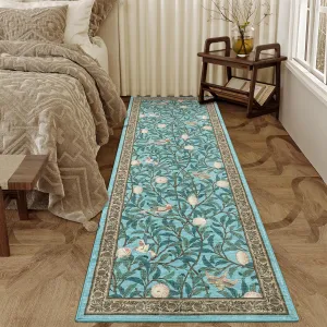 2x6 Kitchen Rug Washable Non Slip Botanical Leaf Print Soft Throw Carpet Light Blue for Hallway Bathroom Entryway Living Room