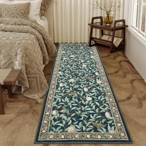 Washable Runner Rug 2x6 Non Slip Kitchen Hallway Runner Leaf Botanical Print Low Pile Carpet Dark Blue for Indoor Use