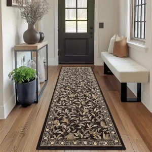 2x6 Kitchen Rug Washable Non Slip Botanical Leaf Print Soft Throw Carpet for Hallway Bathroom Living Room, Brown