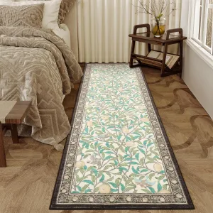 Washable Runner Rug 2x6 Non Slip Kitchen Hallway Runner Leaf Botanical Print Low Pile Throw Carpet Modern Home Decor Mat for Laundry Bathroom Indoor Use, Dark Beige