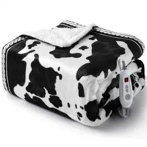Heated Electric Blanket, 10 Heat Levels & 1-12h Time Settings Cow Print Heating Blankets,  ETL Certified, Machine Washable, Cozy Home Use