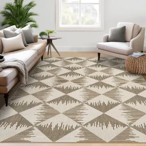 10x13 Large Area Rugs Modern Minimalist Neutral Living Room Rug Machine Washable Non-Skid Beige Carpet Mat