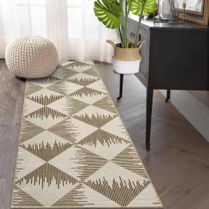 Washable Runner Rugs 2x6 Beige Modern Low Pile Non-Skid Stain-Resistant Kitchen Bathroom Hallway Carpet