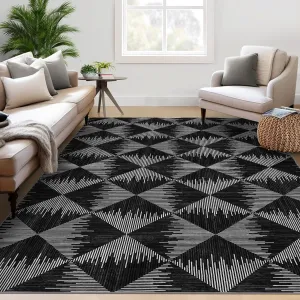 Washable Rugs 5x7 Black Modern Geometric Low Pile Non-Slip Stain Resistant Area Rug for Living Room Bedroom Dining Room Home Office Dorm