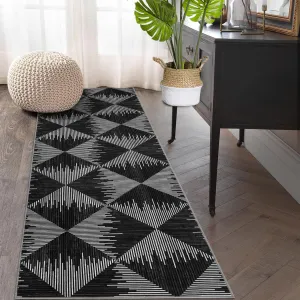 Washable Runner Rugs 2x6 Low Pile Soft Non-Skid Stain-Resistant Kitchen Rug Black for Entryway Bathroom Laundry Room Bedside
