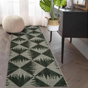 Washable Runner Rugs 2x6 Low Pile Soft Non Skid Stain-Resistant Dark Green for Entryway Kitchen Bathroom Laundry Room Bedside