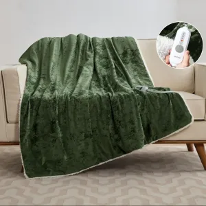 Electric Blanket Throw, Velvet Heated Throw Blanket, Luxury Soft Electric Heating Blankets, 4 Heat Levels & 4H Auto Off, ETL Certified, Machine Washable, 50" ×60" Green