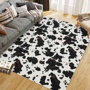 Wild Animal Milk Cow Print Washable Decorative Rug Non-Slip Rubber Backing Western Room Decor 9x12ft Black and Tan Mix