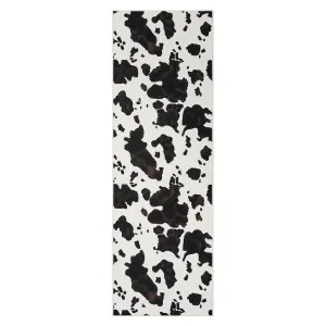 Wild Animal Milk Cow Print Washable Decorative Rug with Rubber Backing Non Slip for Bedroom Living Room 2x6ft Black and Tan Mix