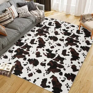 Wild Animal Milk Cow Print Washable Decorative Rug for Bedroom Living Room 10x13ft Black Brown Mix