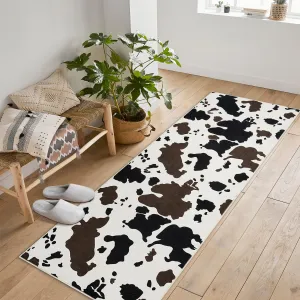Wild Animal Milk Cow Print Washable Decorative Rug Non Slip Rubber Backing Western Room Decor 2x6ft Black and Tan