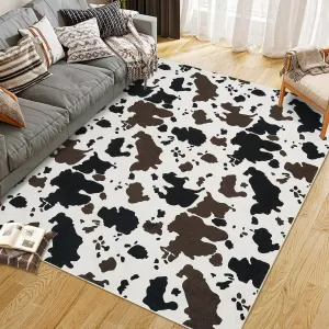 Wild Animal Milk Cow Print Washable Decorative Rug for Bedroom Living Room Dining Area 9x12ft Brown Black Tan