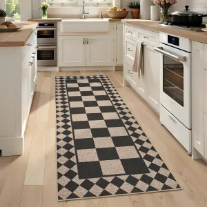 Washable Modern Soft Runner Rug Black White 2x6 ft Retro Farmhouse Indoor Low Pile Non Slip Foldable Carpet