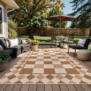 Easy Jute Rug 10x13 Washable Indoor Outdoor Non-Slip Brown Geometric Carpet for Patio Dining Room