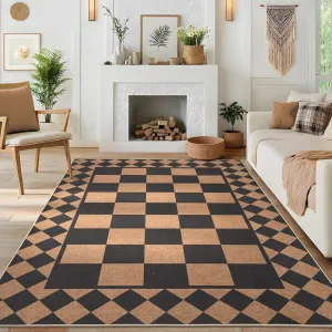 Modern Home Decor Bedroom Frame Area Rug Black Brown Bordered Easy to Clean 9x12 Mat