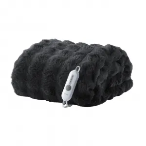 Heated Blanket Throw, Faux Fur Electric Throw with 4 Heat Settings, Soft Bubble Blanket with 4 Hours Auto-Off & Overheat Protection, for Gifts Home Couch or Bed, Dark Grey