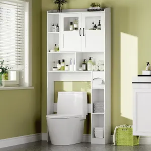 Modern Over The Toilet Storage Cabinet with Adjustable Shelf and Glass Door, White