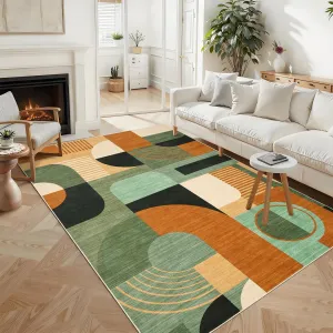 9x12 Area Rug Boho Geometric Pattern Soft Low Pile Durable Polyester Non-Slip TPR Backing Machine Washable Living Room Bedroom