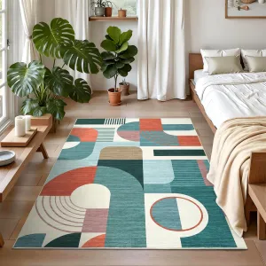 Boho Geometric Washable Rug 3'x5' - Soft Low Pile, Non-Slip Polyester - Durable, Machine Washable, Kid & Pet Friendly for Living Room