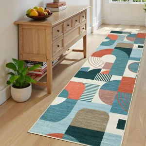 Runner Rugs 2x6 Boho Geometric Print Low Pile Soft Polyester Non-Slip TPR Backing Machine Washable Entryway Kitchen Bedroom