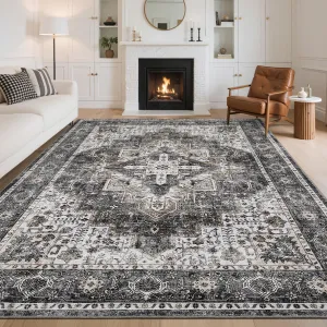 Floral Living Room Rugs 8x10 Washable Non Slip Soft Bedroom Rugs Grey & Taupe