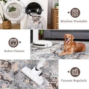 Floral Area Rug Non-Slip Low-Pile Washable Rubber Backing Lightweight Foldable for Living Room Kitchen Bedroom