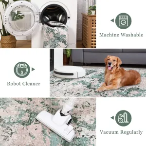 Floral Area Rug Non-Slip Low-Pile Washable Soft Paisley Design Lightweight Foldable Living Room Kitchen Bedroom