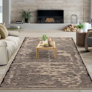Rugs for Living Room 5x7 Washable Modern Stripe Carpet Non Slip Soft Rubber Backed Rug Brown