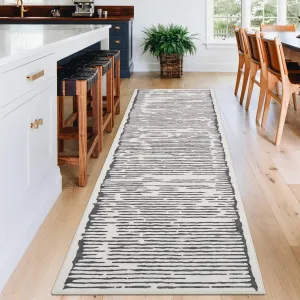 Runner Rug 2x6 for Hallway, Modern Stripe Carpet, Soft Non Slip Low Pile, Beige Gray