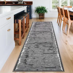 Runner Rug 2x6 Modern Stripe Carpet for Hallway Black Gray, Soft Non Slip Low Pile Machine Washable